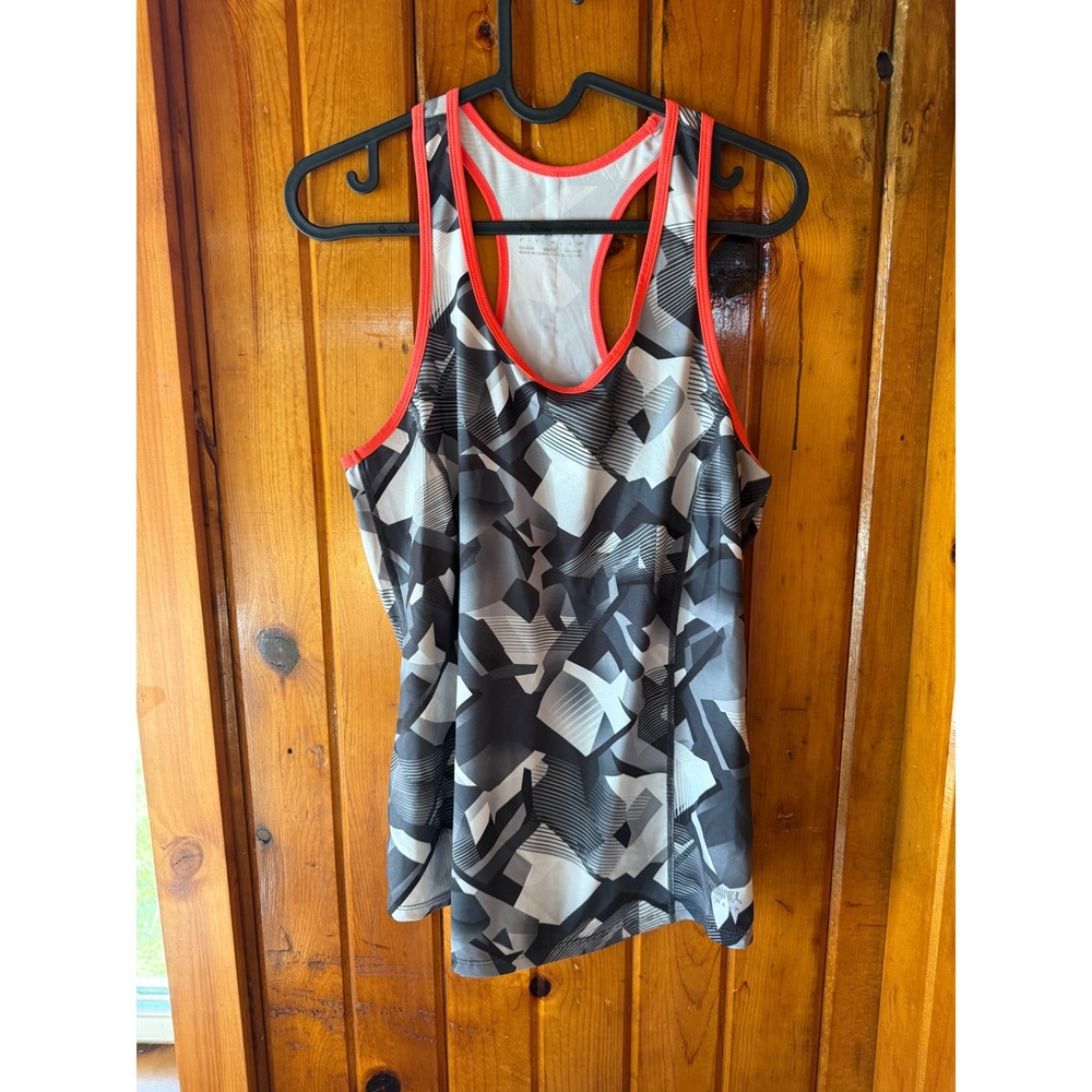 Running Room Women's Athletic Tank Top Geometric Print Racerback‎ Coral Trim